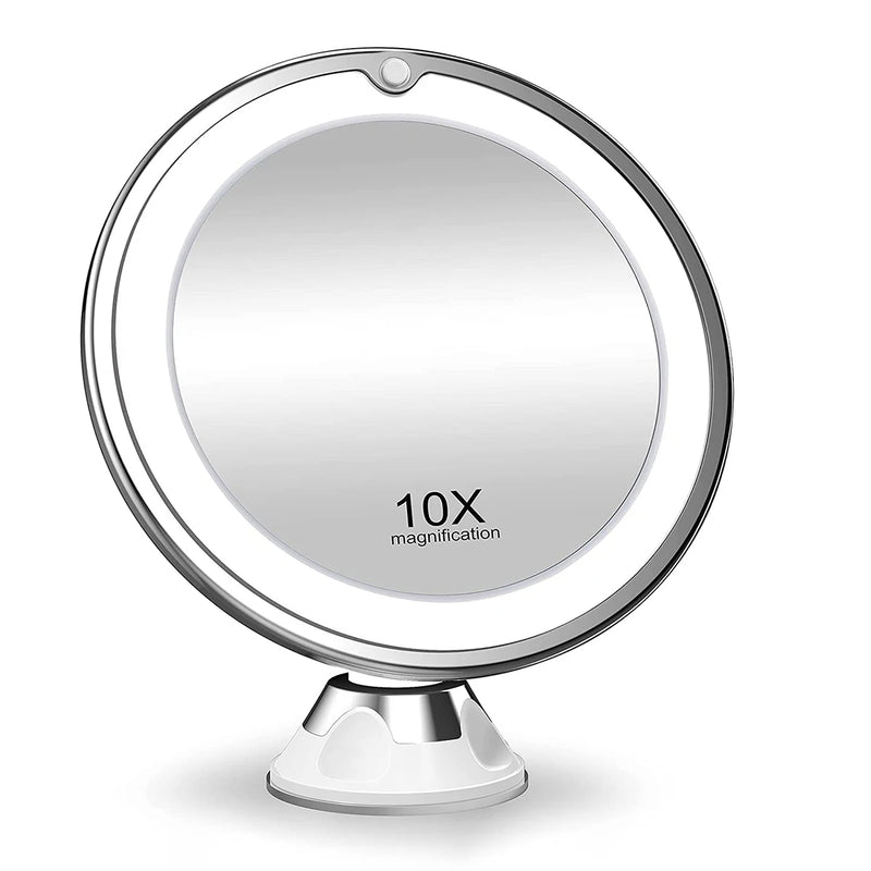 Mini espelho para maquiagem flexível com LED zoom 10x