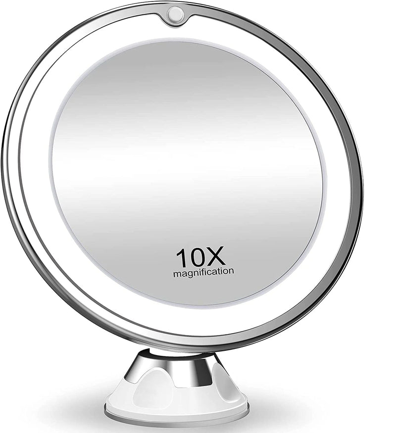 Mini espelho para maquiagem flexível com LED zoom 10x