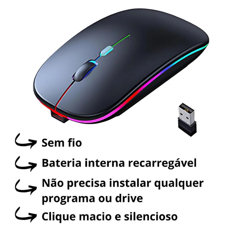 Mouse casual sem fio recarregável