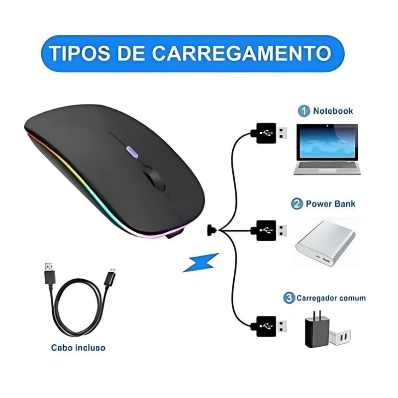 Mouse casual sem fio recarregável