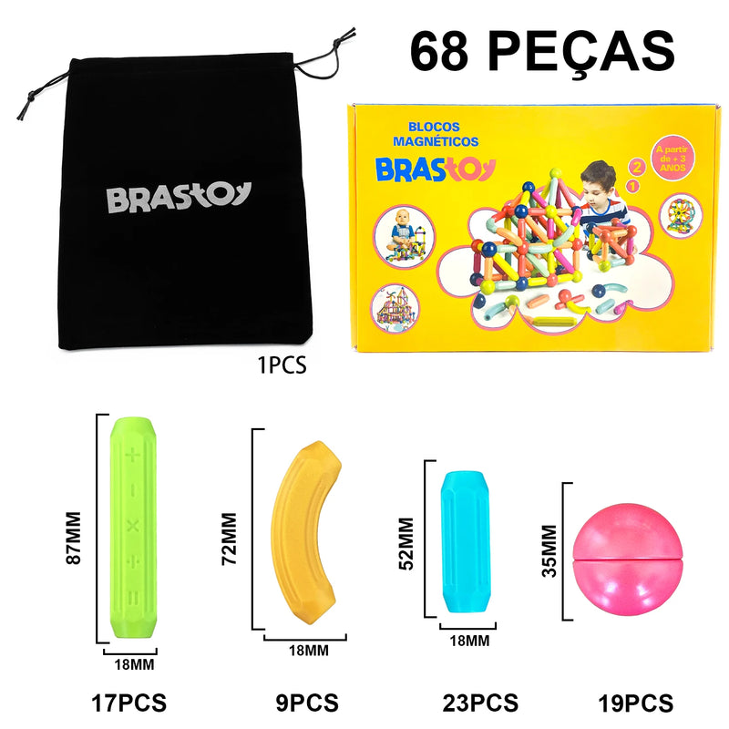 68 Blocos magnéticos para construção - Brinquedo educacional